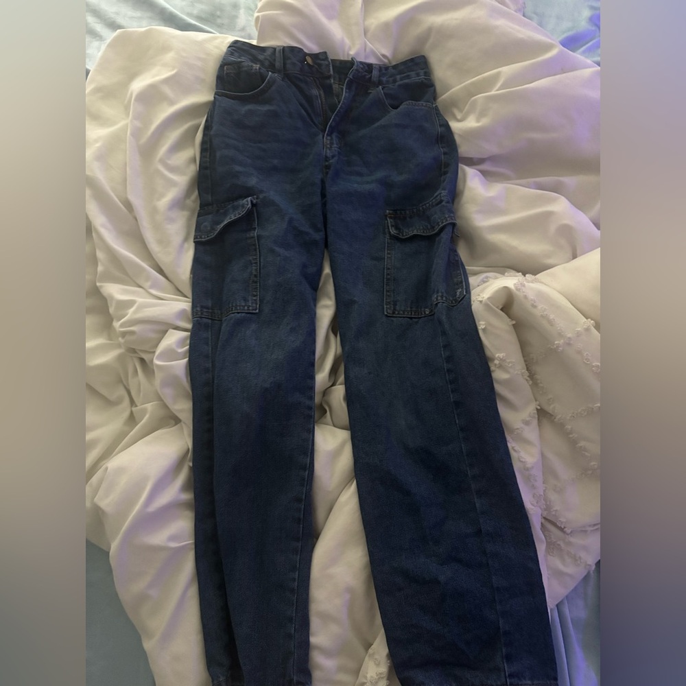 SHEIN Dark Blue Straight Leg cargo Jeans